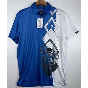NWT Tattoo Golf Polo Shirt Men Medium The Players Edition Blue Argyle Bold Skull